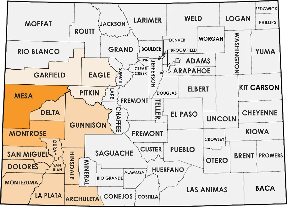 A map of colorado showing counties.